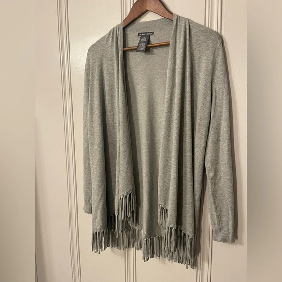 Chelsea & Theodore Grey Fringe Draped Open Front  Cardigan size S - Picture 1 of 9